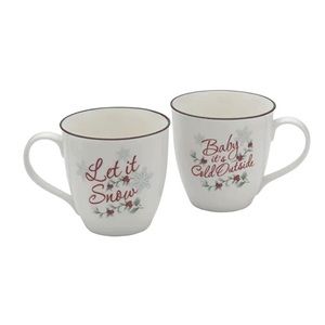 Pfaltzgraff Winterberry Two Mug Set ‘Let It Snow’ ‘Baby It’s Cold Outside’ NEW